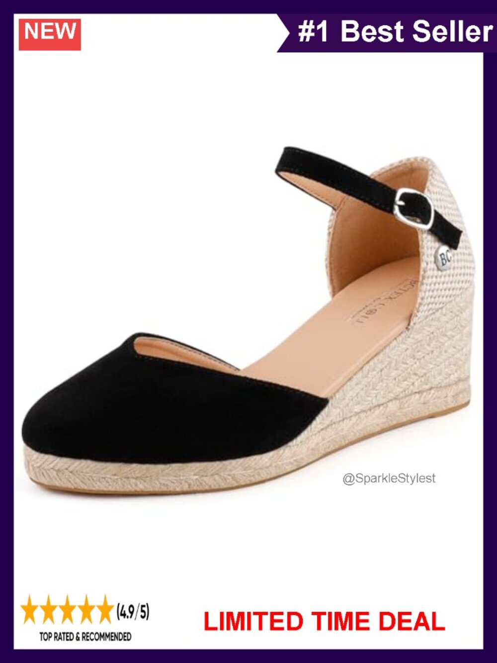 Faux Suede Espadrille Platform Wedge Sandals Closed Toe Ankle Strap